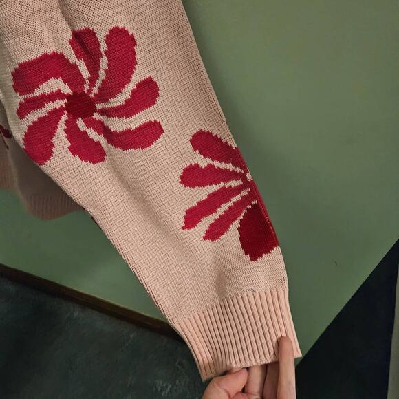 NWT! FOR DAYS Oversized Floral Crew Sweater in Light Pink Floral Organic Cotton - Picture 10 of 11